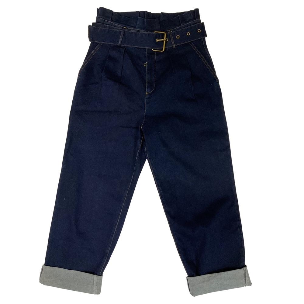 Lovers + Friends Womens Denim High Waist Paper Bag Belted Pants